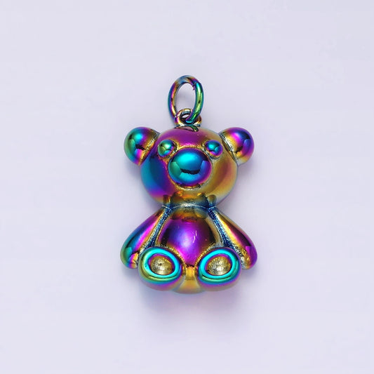 Stainless Steel 27mm Sitting Teddy Bear Animal Iridescent Rainbow Charm | P662