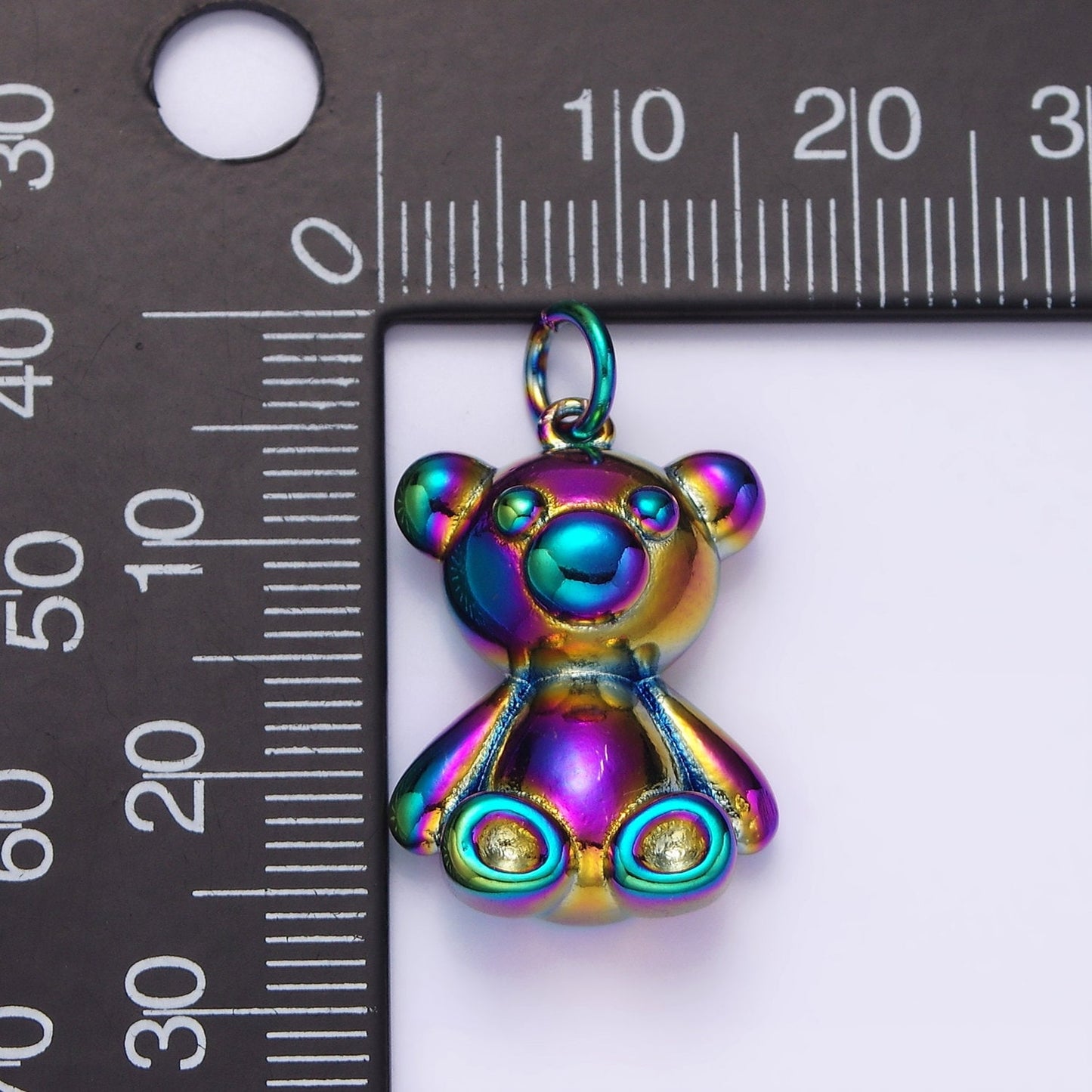 Stainless Steel 27mm Sitting Teddy Bear Animal Iridescent Rainbow Charm | P662