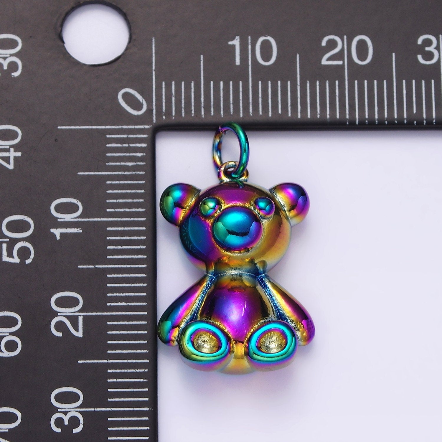 Stainless Steel 27mm Sitting Teddy Bear Animal Iridescent Rainbow Charm | P662