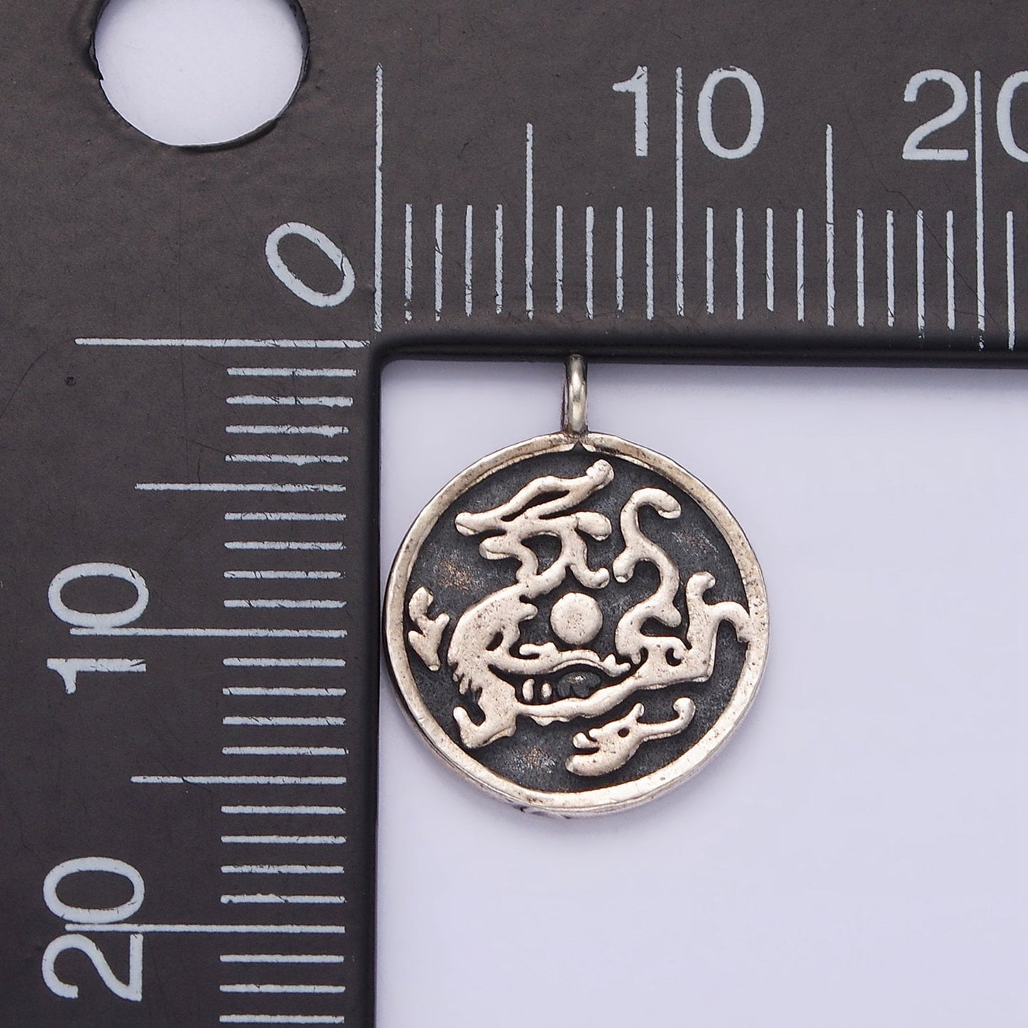 S925 Sterling Silver Dragon Abstract 15.5mm Round Pendant | SL-381