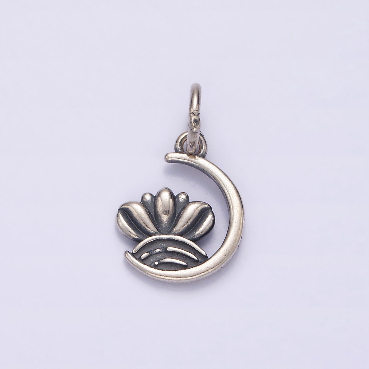 S925 Sterling Silver Celestial Crescent Moon Curved Line Charm | SL-383