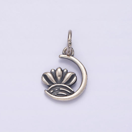 S925 Sterling Silver Celestial Crescent Moon Curved Line Charm | SL-383