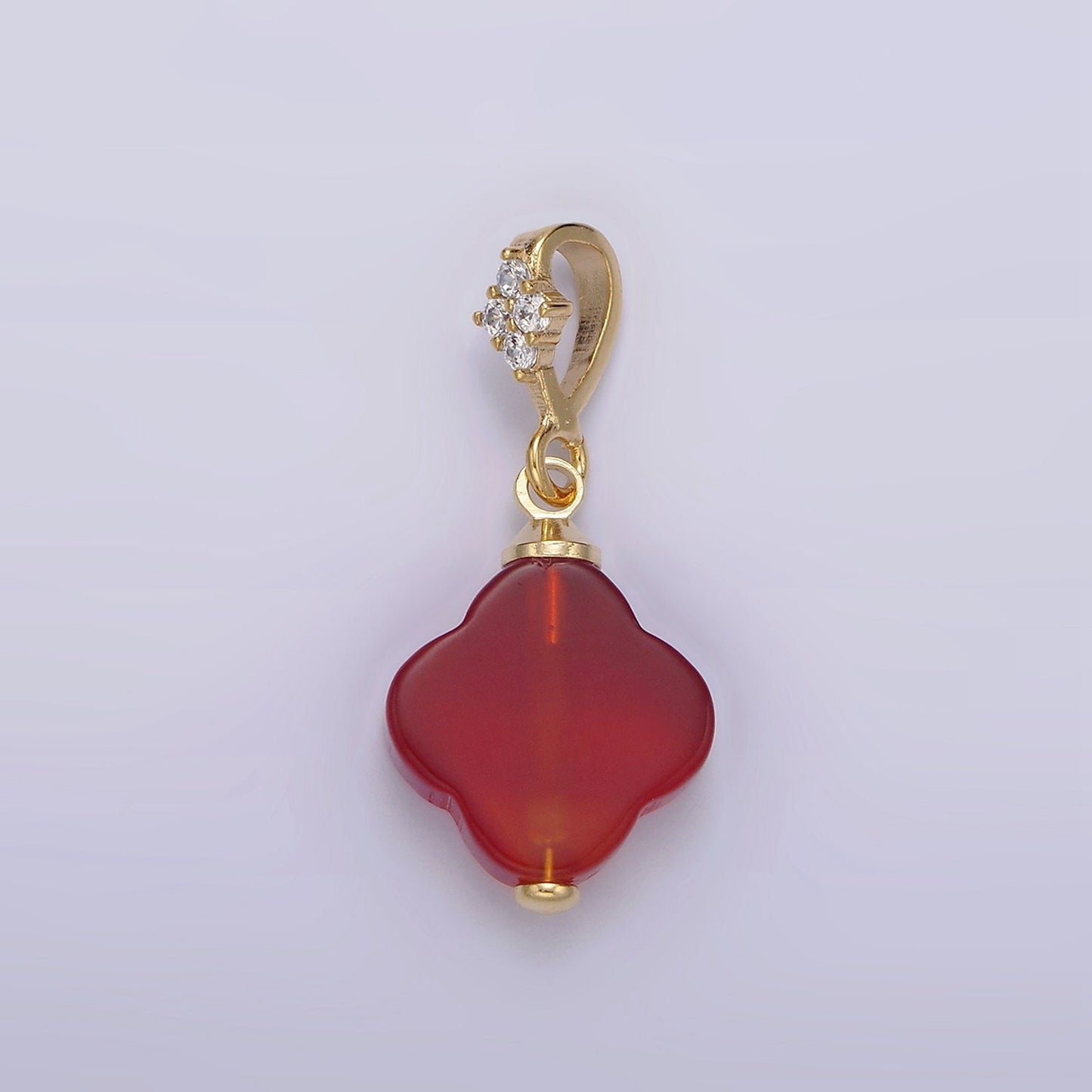 14k Gold Filled Dainty Clover Red Carnelian Charm July Birthstone Black Onyx Pendant N1294 N1295