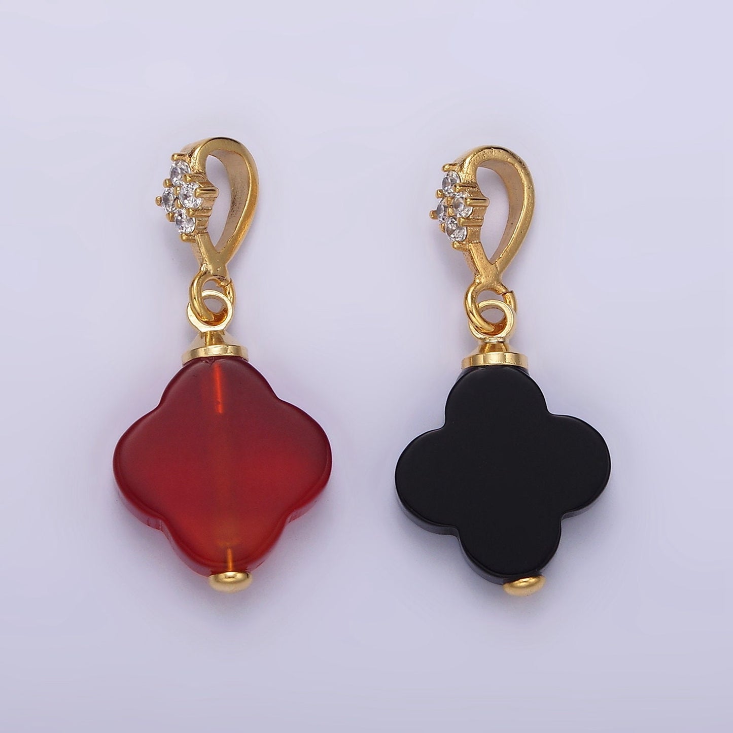14k Gold Filled Dainty Clover Red Carnelian Charm July Birthstone Black Onyx Pendant N1294 N1295