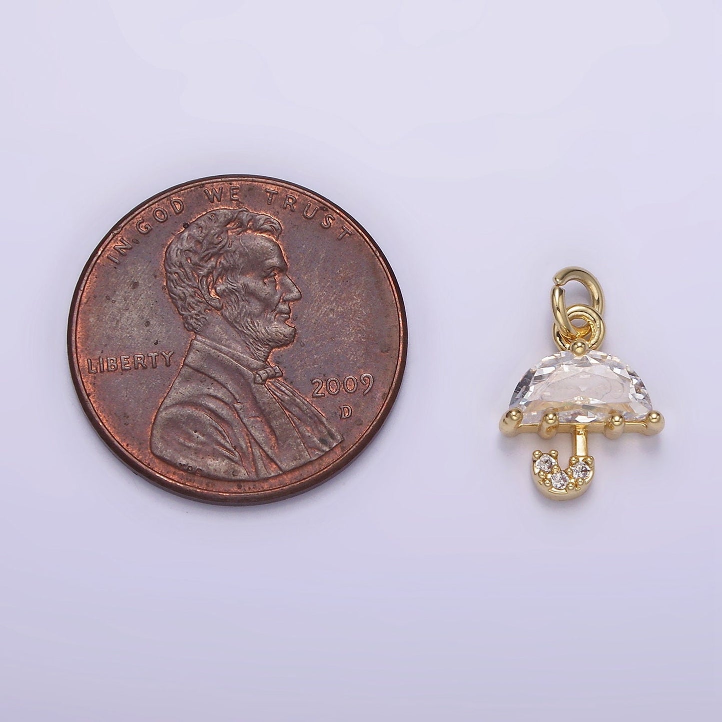 Mini 18K Gold Filled Umbrella Clear CZ Micro Paved Add-On Charm | AF-695