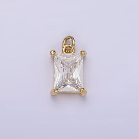 Dainty Emerald Cut Charm CZ gold filled set with cubic zirconia accent for Bracelet Necklace Earring Jewelry making AG269