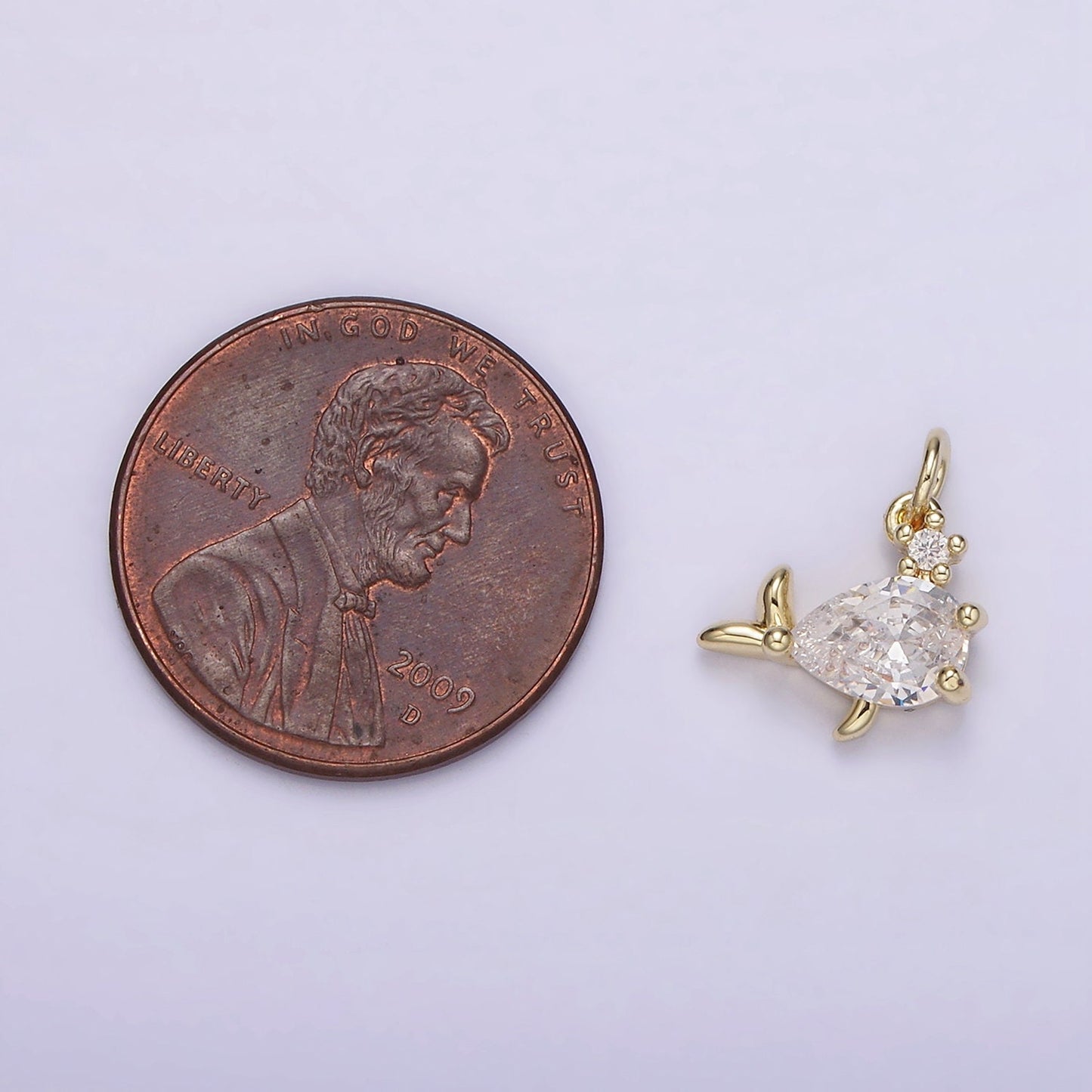 14K Gold Filled Clear CZ Geometric Fish Mini Add-On Charm | AG251
