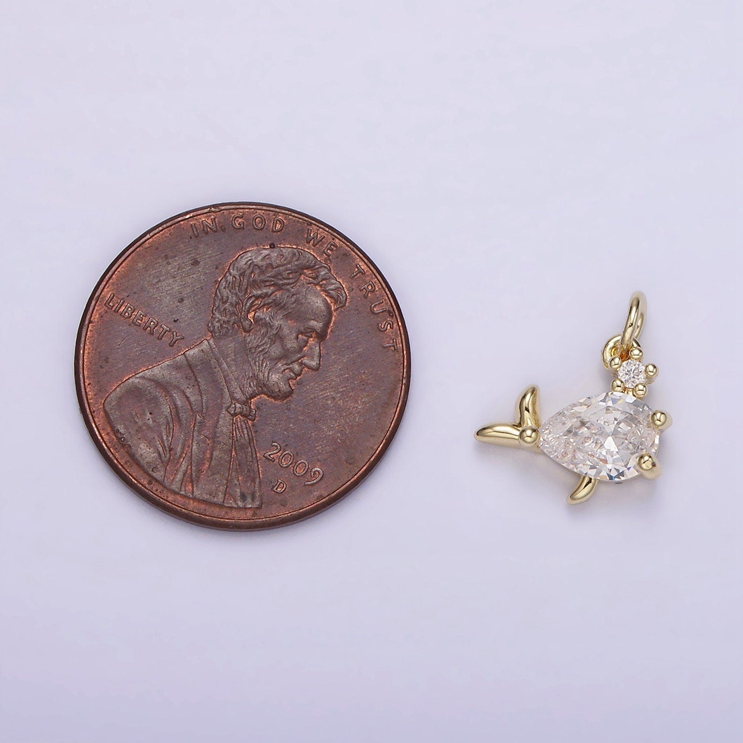 14K Gold Filled Clear CZ Geometric Fish Mini Add-On Charm | AG251