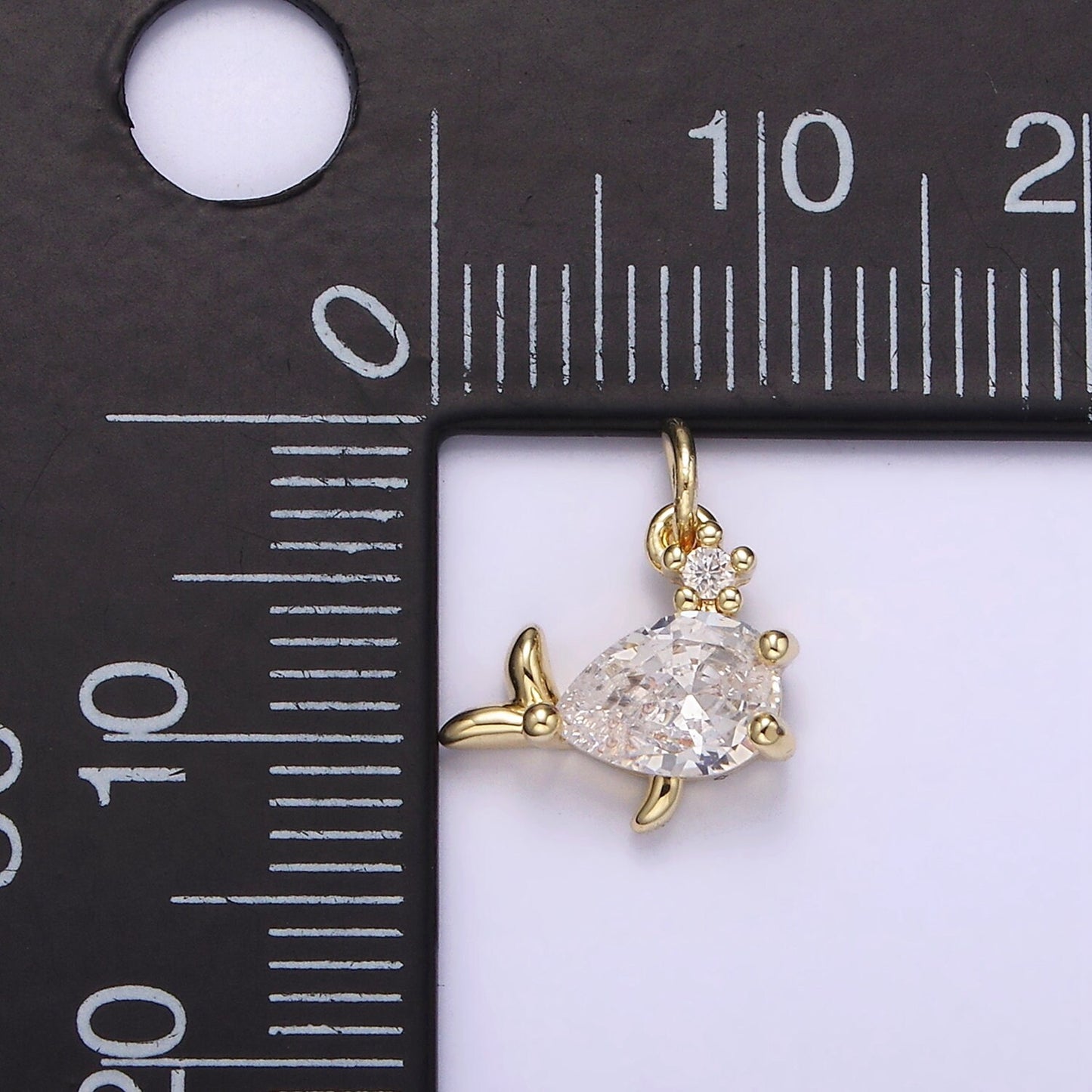 14K Gold Filled Clear CZ Geometric Fish Mini Add-On Charm | AG251