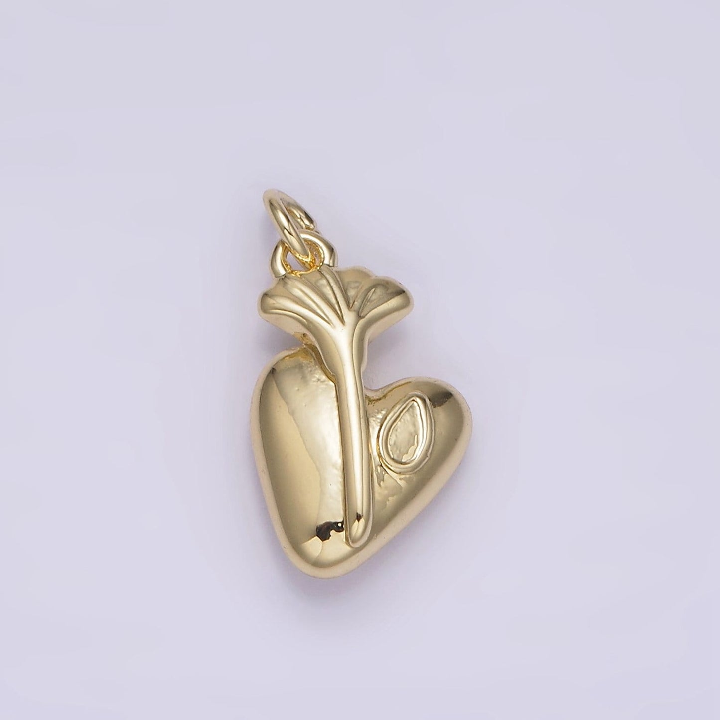 14K Gold Filled Heart Teardrop Fan Leaf Minimalist Puffed Charm | AG200
