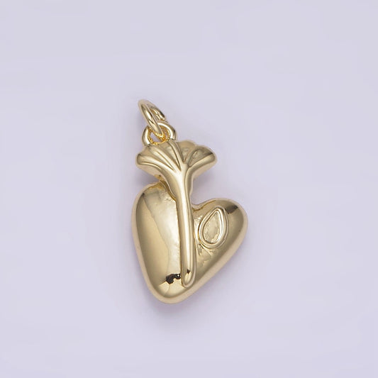 14K Gold Filled Heart Teardrop Fan Leaf Minimalist Puffed Charm | AG200