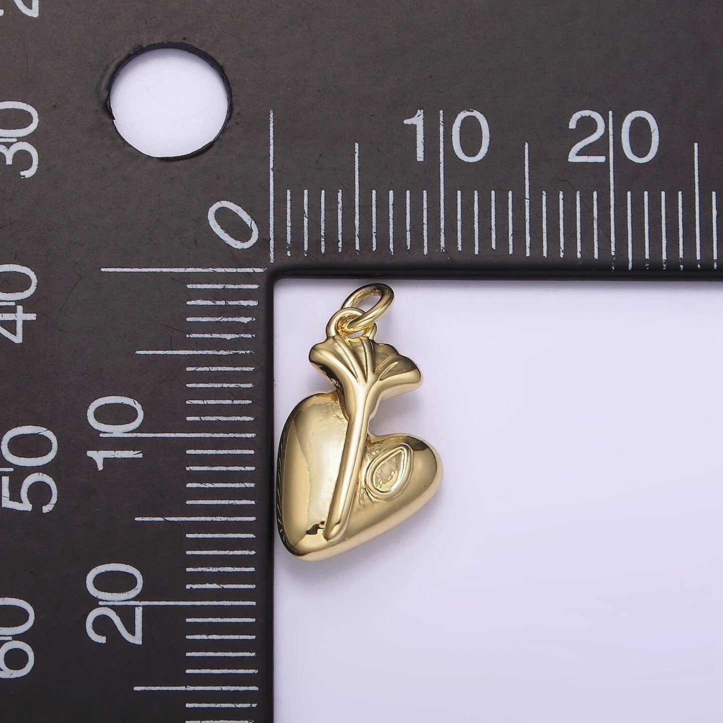 14K Gold Filled Heart Teardrop Fan Leaf Minimalist Puffed Charm | AG200