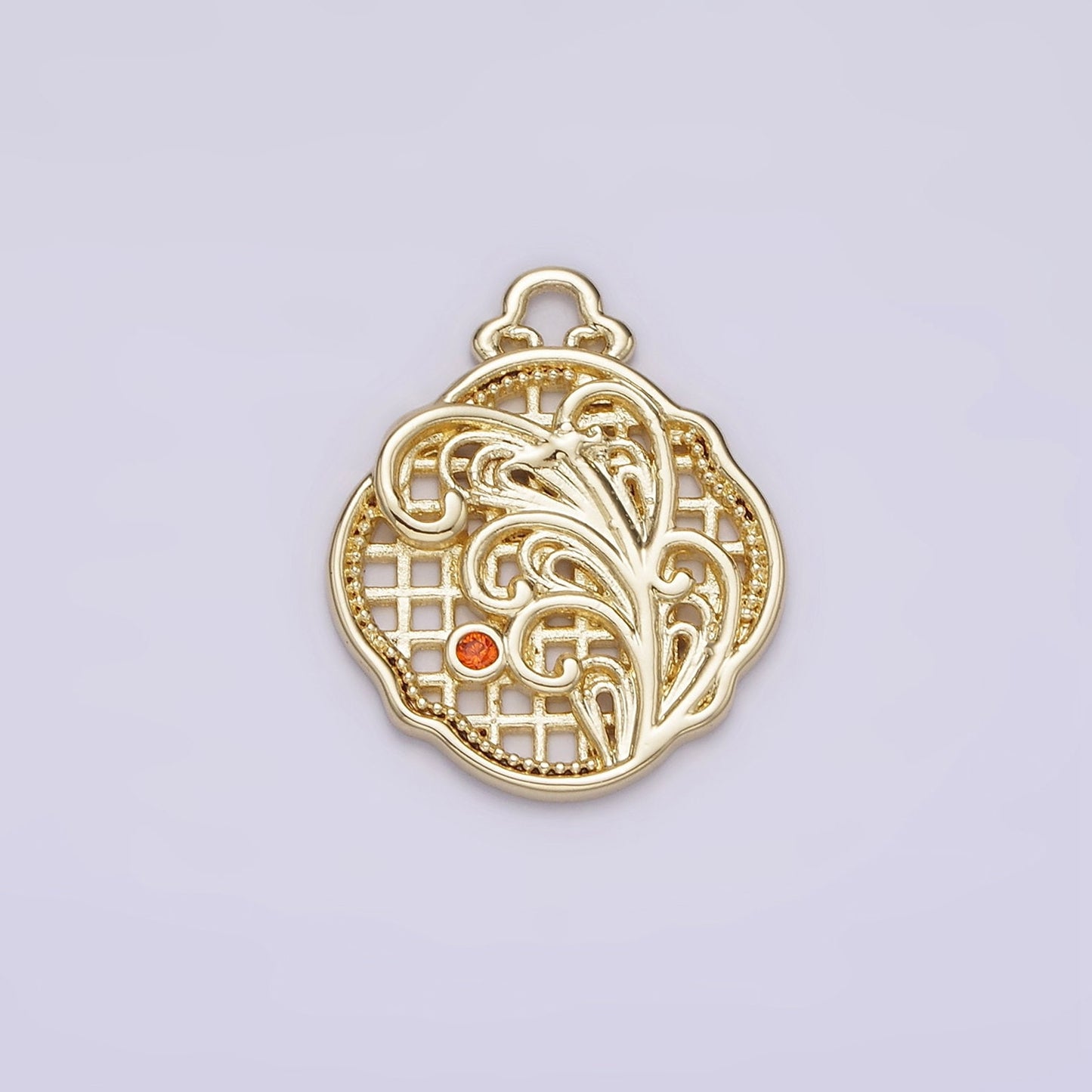 14K Gold Filled Orange CZ Long Grass Leaf Plant Nature Bar Geometric Charm | AG188