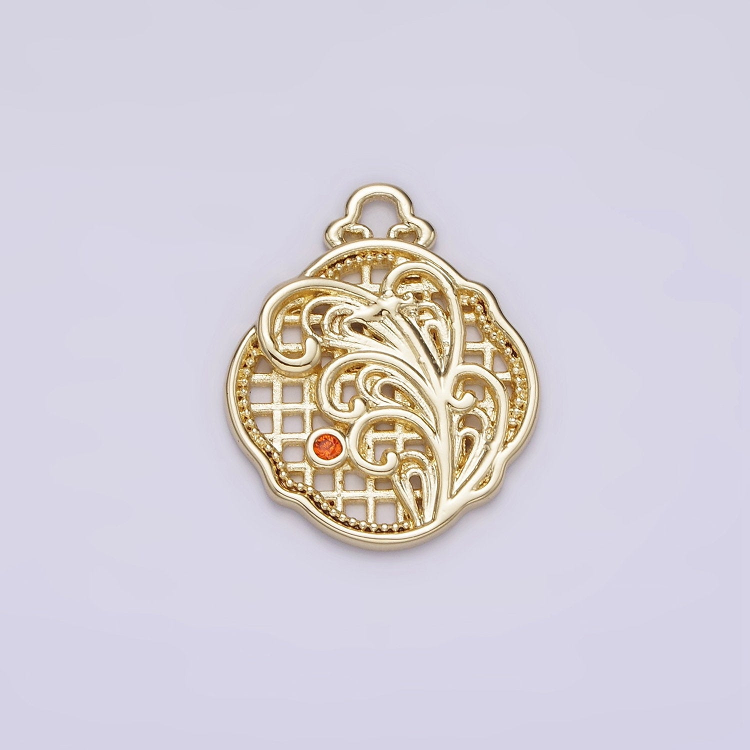 14K Gold Filled Orange CZ Long Grass Leaf Plant Nature Bar Geometric Charm | AG188
