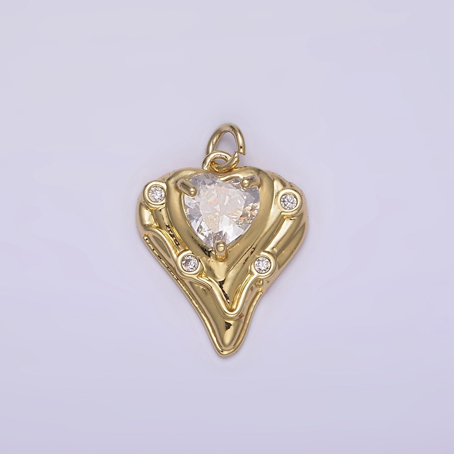 14K Gold Filled Clear Heart CZ Dotted Melt Molten Drip Charm | AG221