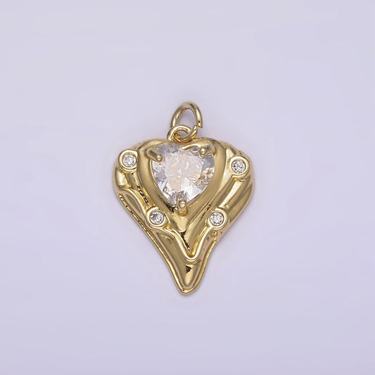 14K Gold Filled Clear Heart CZ Dotted Melt Molten Drip Charm | AG221