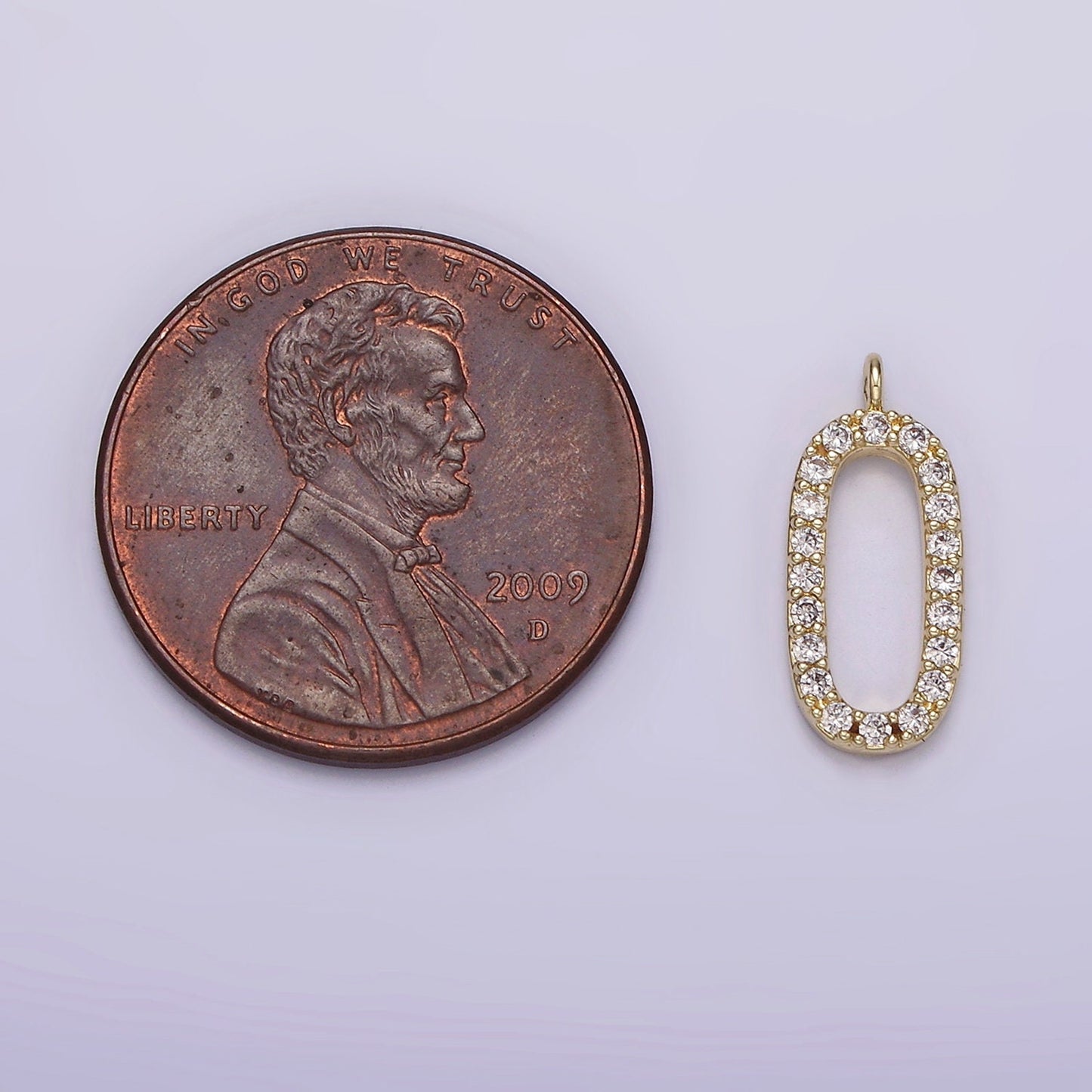 14K Gold Filled Clear Micro Paved CZ Open Oval Oblong Letter O Charm | AG187