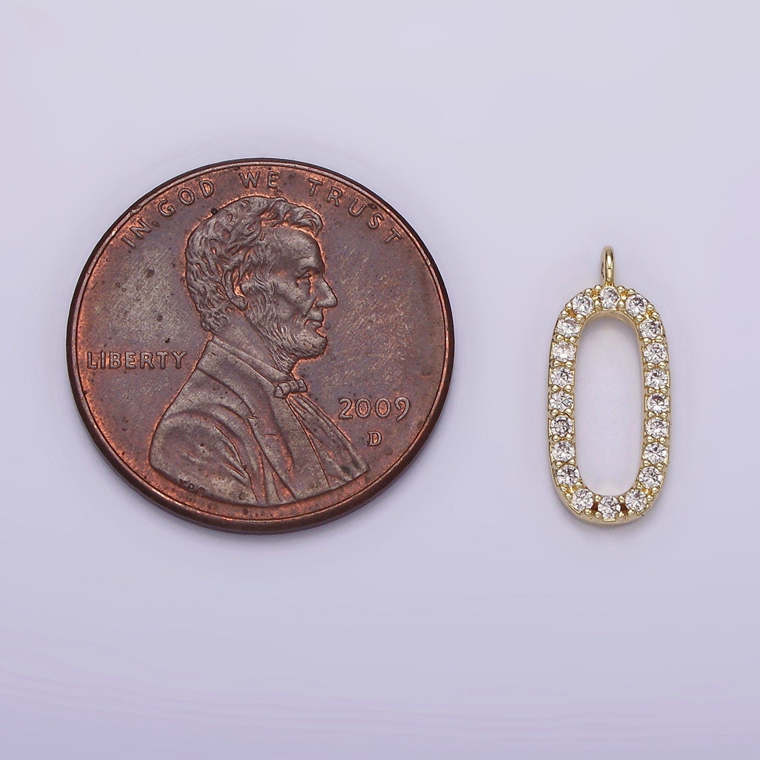14K Gold Filled Clear Micro Paved CZ Open Oval Oblong Letter O Charm | AG187