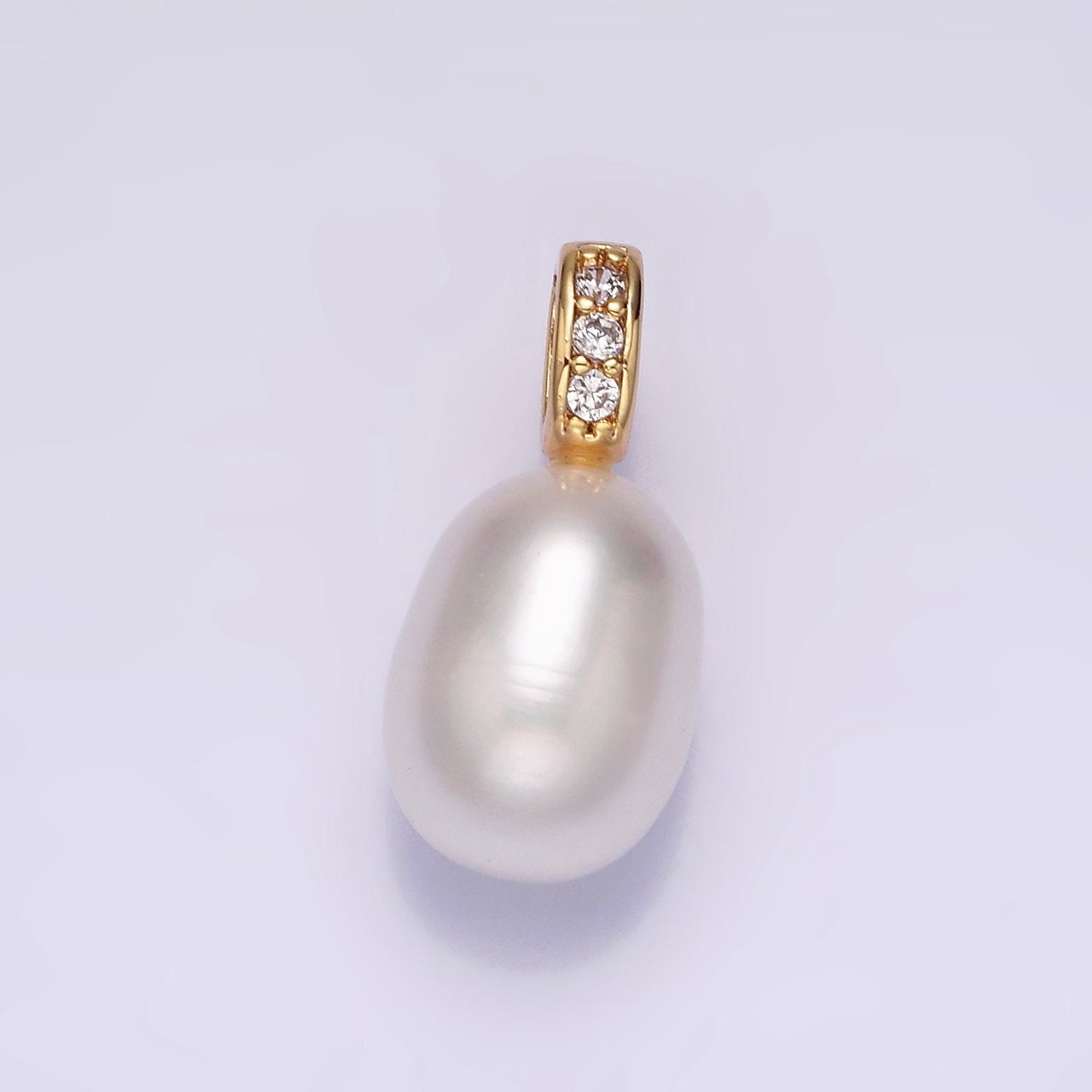 Dainty White Potato Pearl Charms Pendant with CZ Bail Approx. 8x11mm for Necklace Component Clear Green Cubic Zirconia P1611