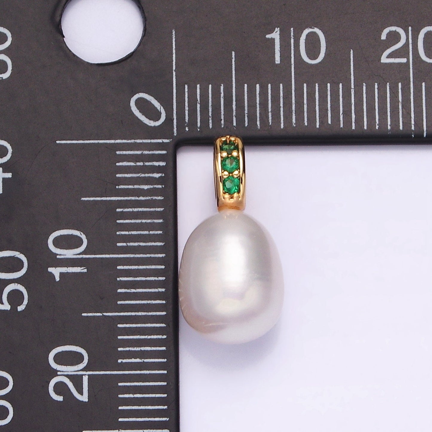 Dainty White Potato Pearl Charms Pendant with CZ Bail Approx. 8x11mm for Necklace Component Clear Green Cubic Zirconia P1611