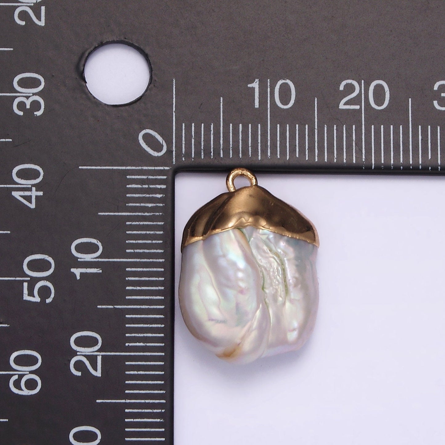 Dainty White Freeform Rectangle Baroque Pearl Charm with Gold Plated Edge Necklace Anklet Bracelet Earring Charm Supplies P-1615