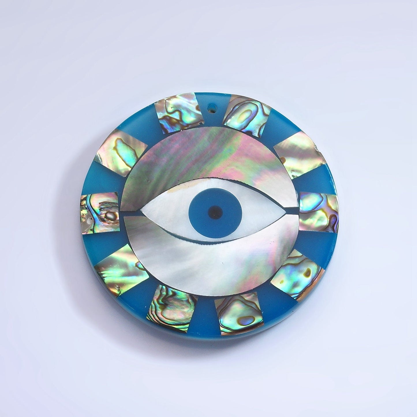 1x Abalone Shell Round Evil Eye Pendants, Green Hue Abalone Medallion Charm Wave Beach Inspired for Necklace Earring Supply 50mm