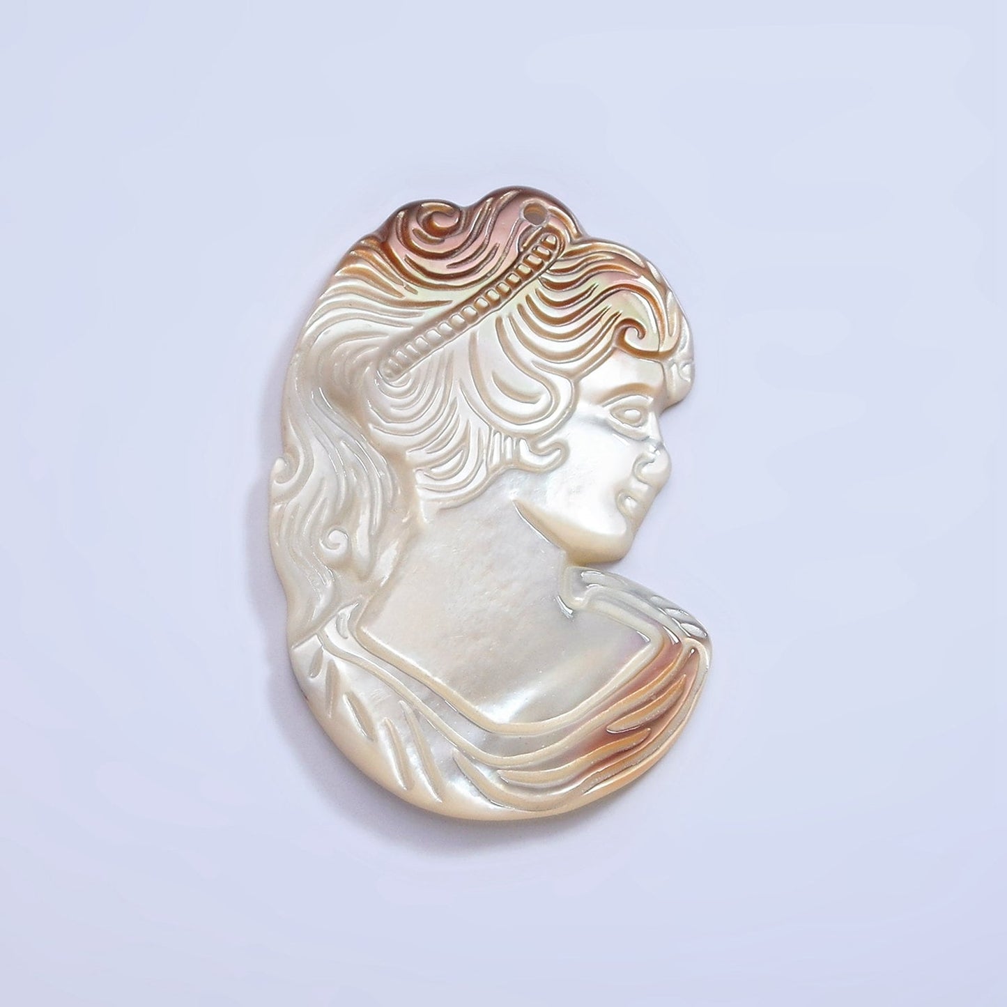 1x MOP Pearl Cameo Pendants, White Fresh Water Pearl Princess Charm Mermaid Beach Inspired for Necklace Earring Supply 35x23mm
