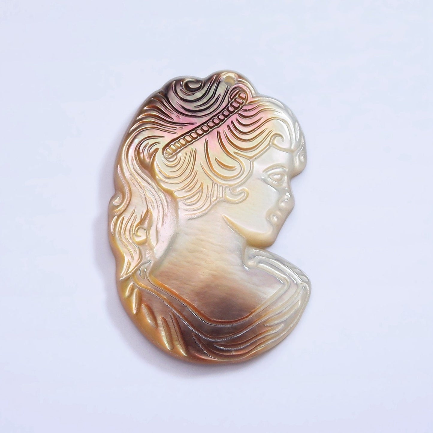 1x MOP Pearl Cameo Pendants, White Fresh Water Pearl Princess Charm Mermaid Beach Inspired for Necklace Earring Supply 35x23mm