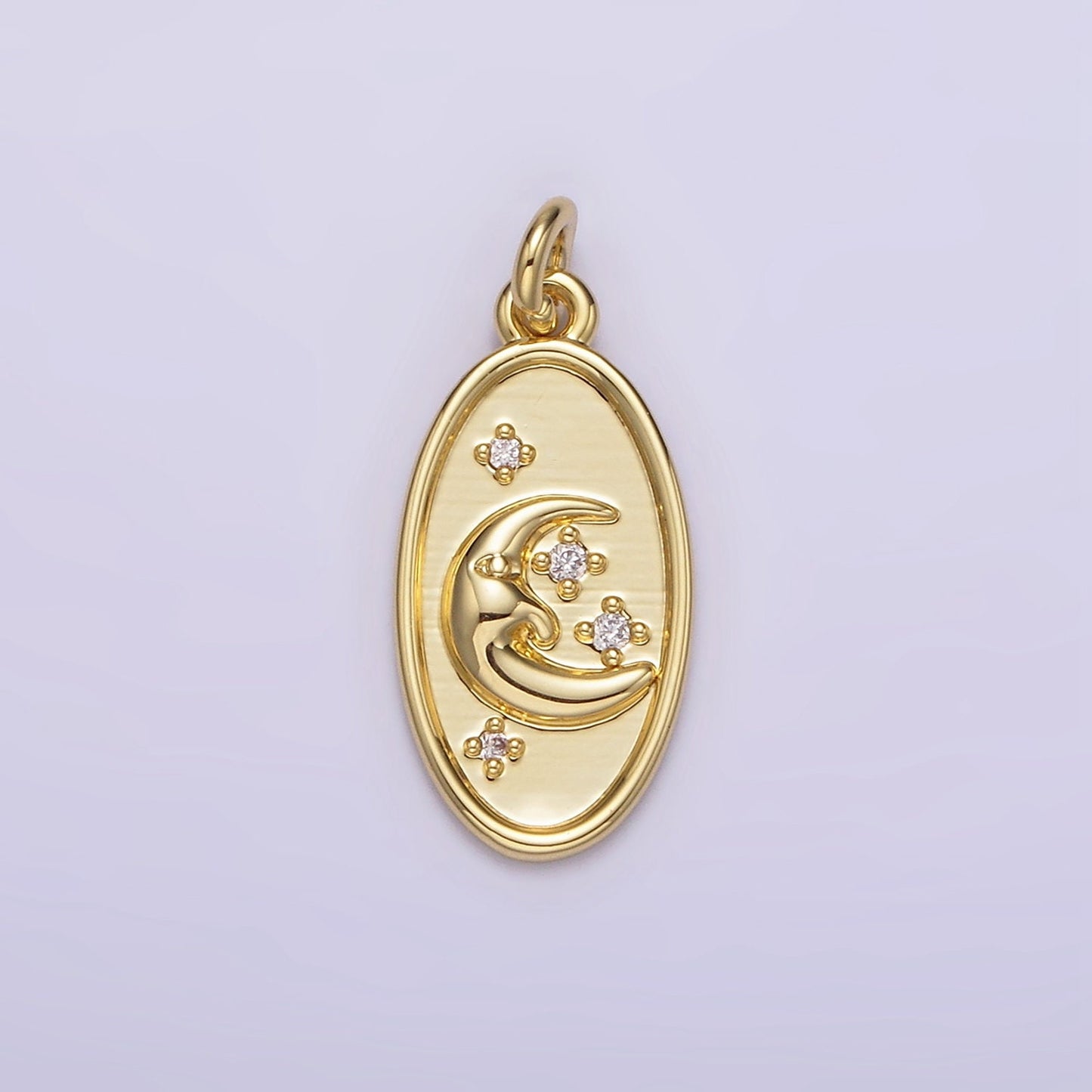 Oval Gold Crescent Charm Celestial Face Smile wish moon Kawaii Kids minimalist jewelry AG-300