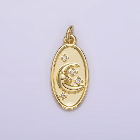 Oval Gold Crescent Charm Celestial Face Smile wish moon Kawaii Kids minimalist jewelry AG-300