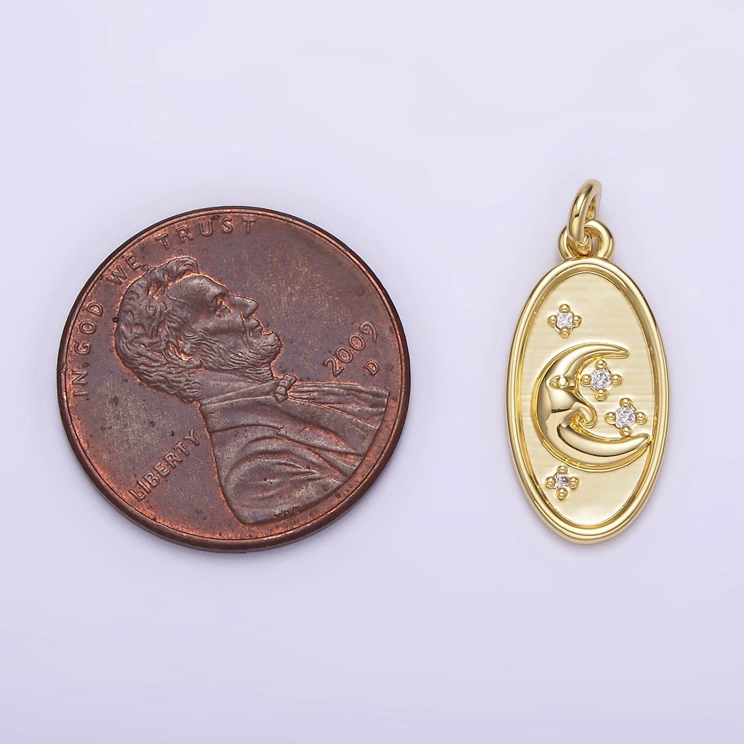 Oval Gold Crescent Charm Celestial Face Smile wish moon Kawaii Kids minimalist jewelry AG-300