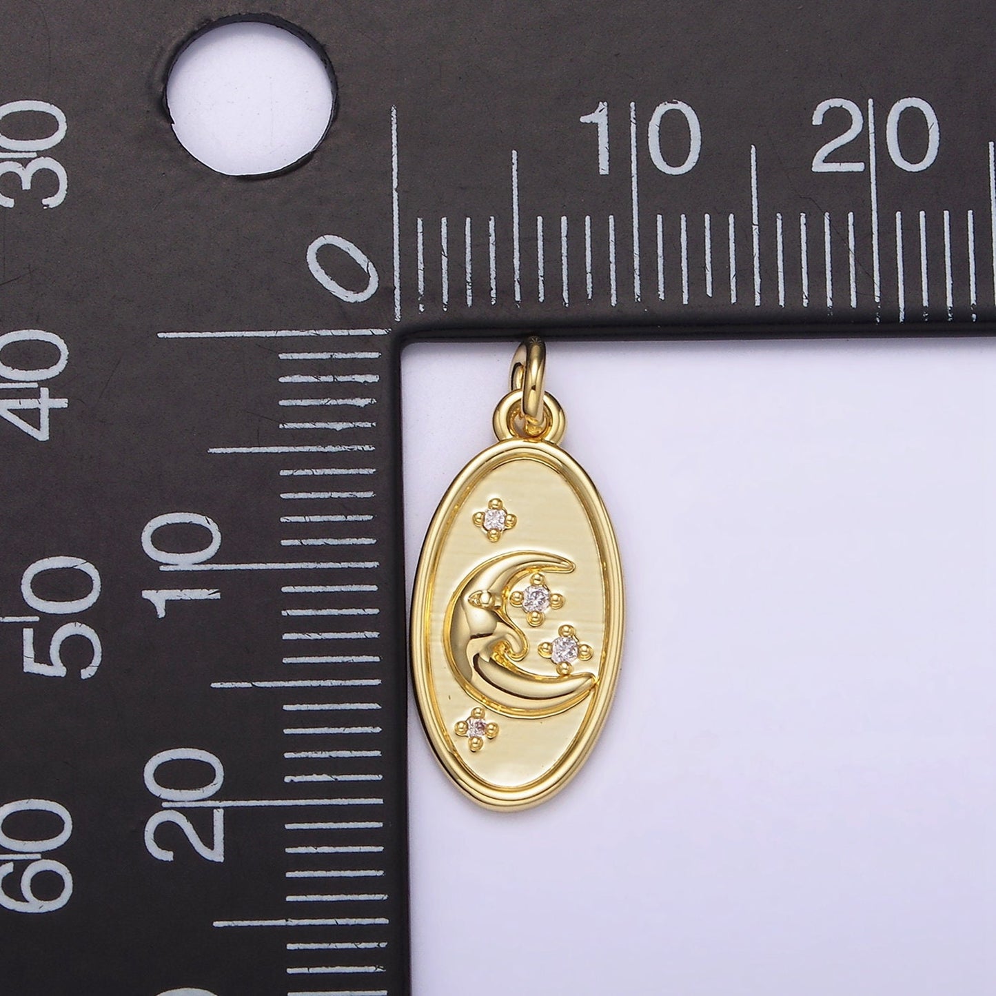 Oval Gold Crescent Charm Celestial Face Smile wish moon Kawaii Kids minimalist jewelry AG-300