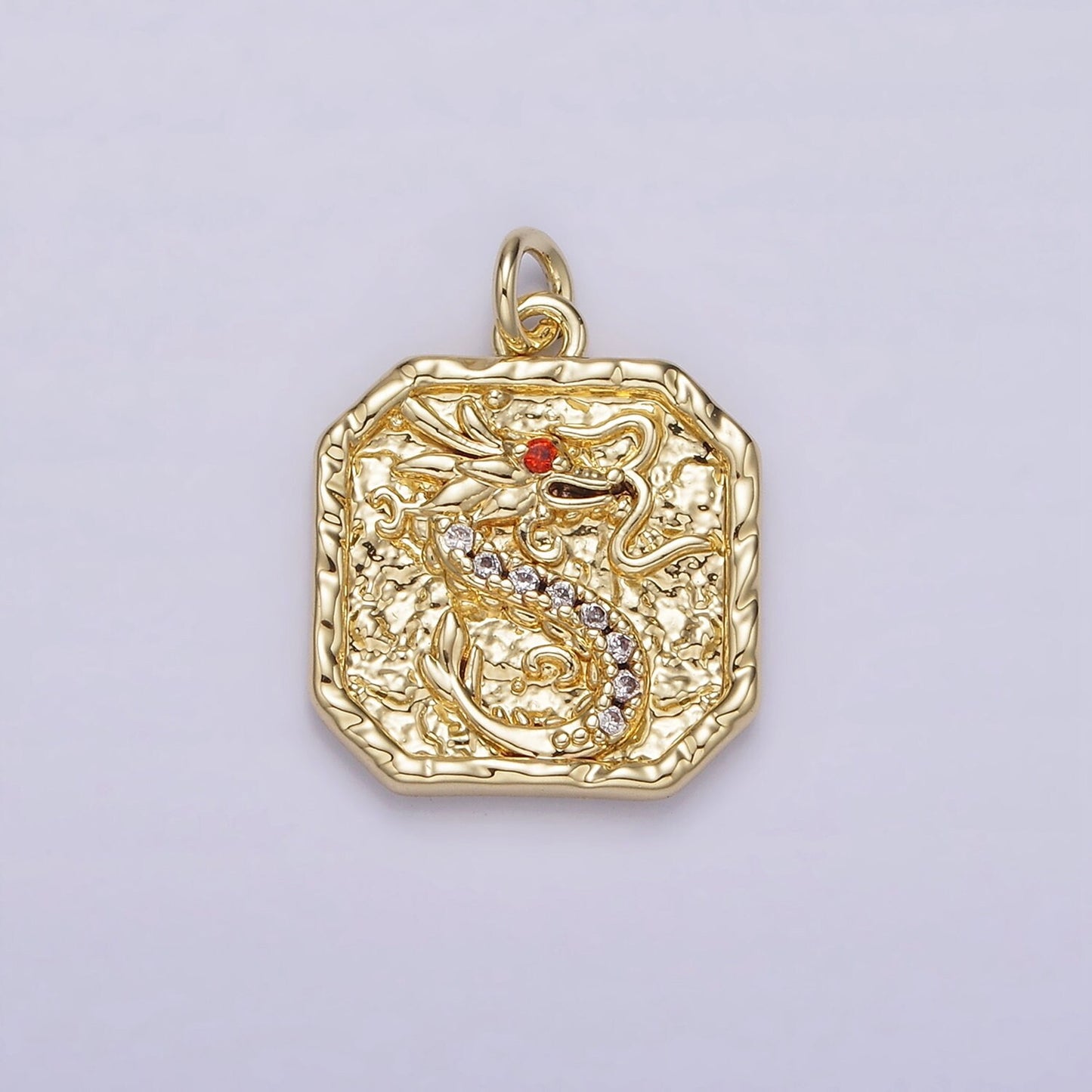 Dainty Tag Dragon Charm CZ Pave 14K Gold Filled Rustic Zodiac Animal Asian Dragon Pendant AG278