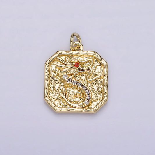 Dainty Tag Dragon Charm CZ Pave 14K Gold Filled Rustic Zodiac Animal Asian Dragon Pendant AG278
