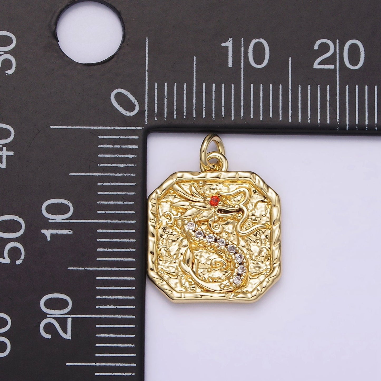Dainty Tag Dragon Charm CZ Pave 14K Gold Filled Rustic Zodiac Animal Asian Dragon Pendant AG278