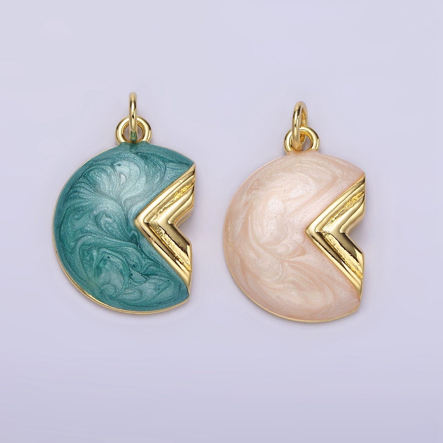 14K Gold Filled White, Teal Sparkly Enamel Crescent Moon Charm | N1148 N1149