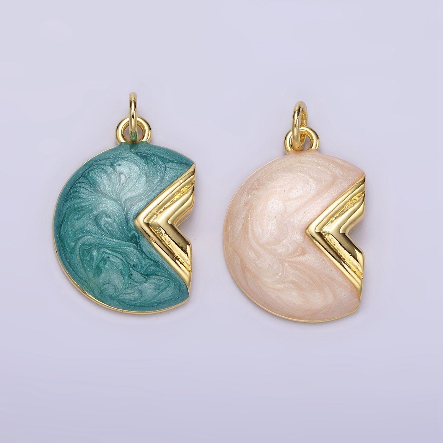 14K Gold Filled White, Teal Sparkly Enamel Crescent Moon Charm | N1148 N1149