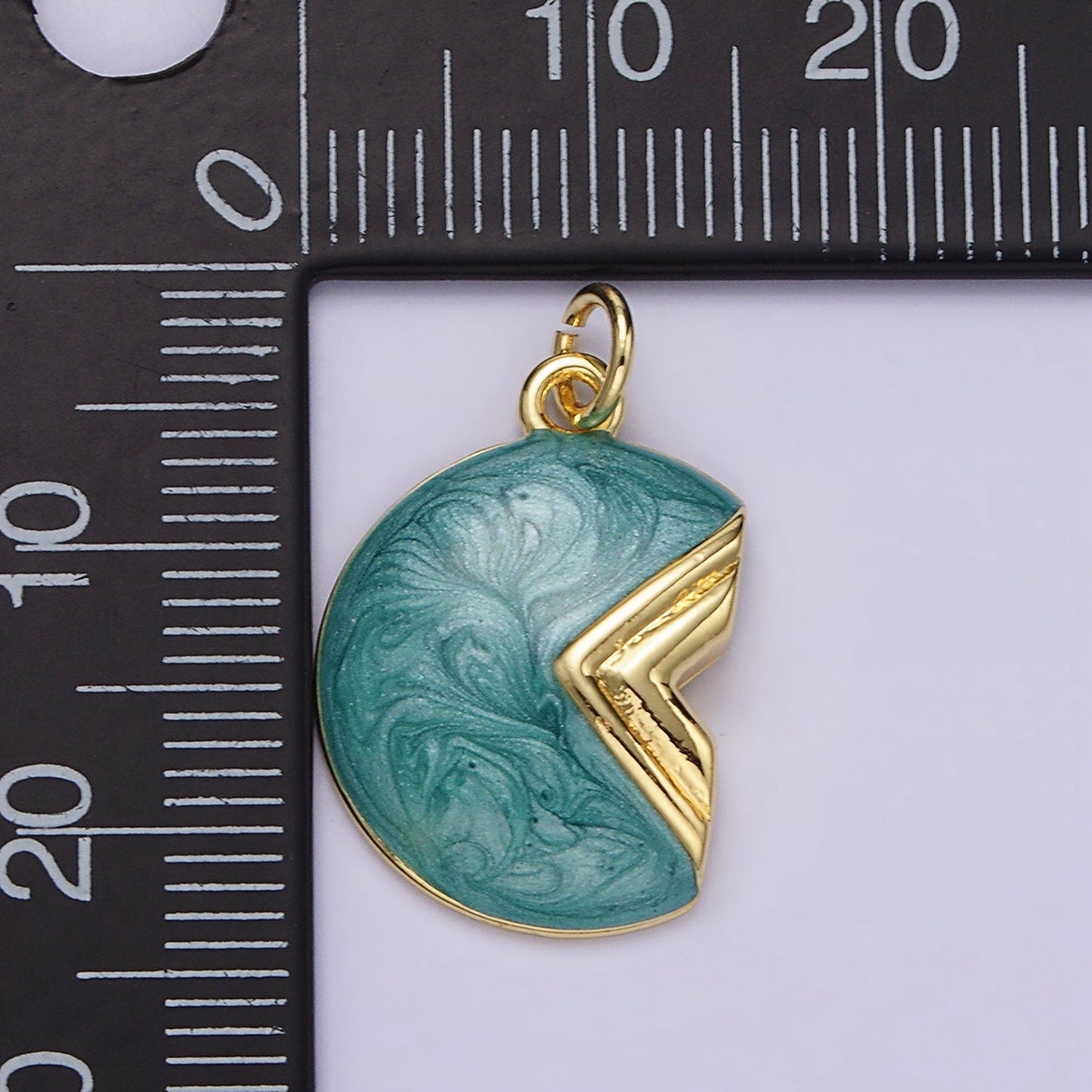 14K Gold Filled White, Teal Sparkly Enamel Crescent Moon Charm | N1148 N1149