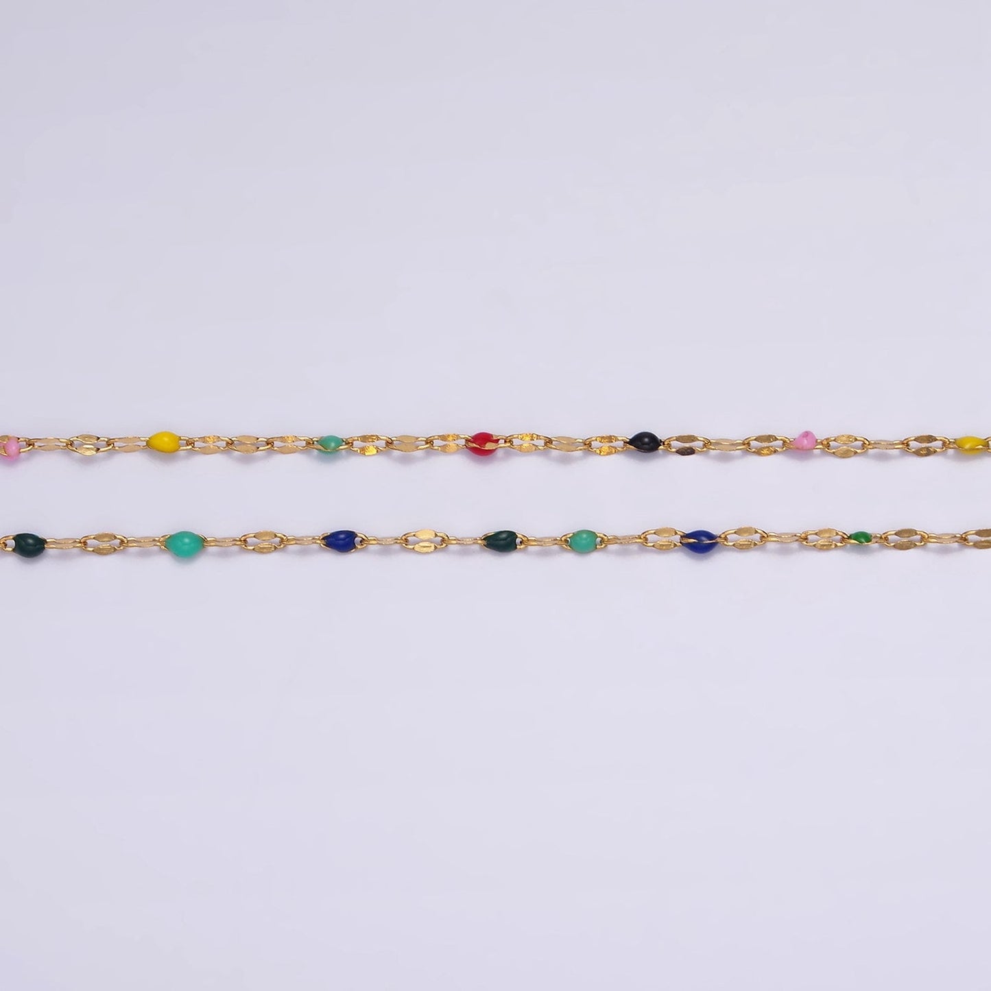 Stainless Steel Dark, Bright Rainbow Colorful Enamel Bead Link Unfinished Chain By Yard For Jewelry Making | ROLL-1425 ROLL-1426