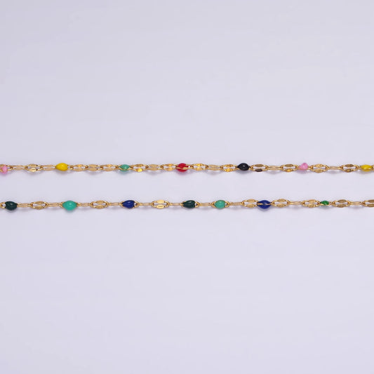 Stainless Steel Dark, Bright Rainbow Colorful Enamel Bead Link Unfinished Chain By Yard For Jewelry Making | ROLL-1425 ROLL-1426