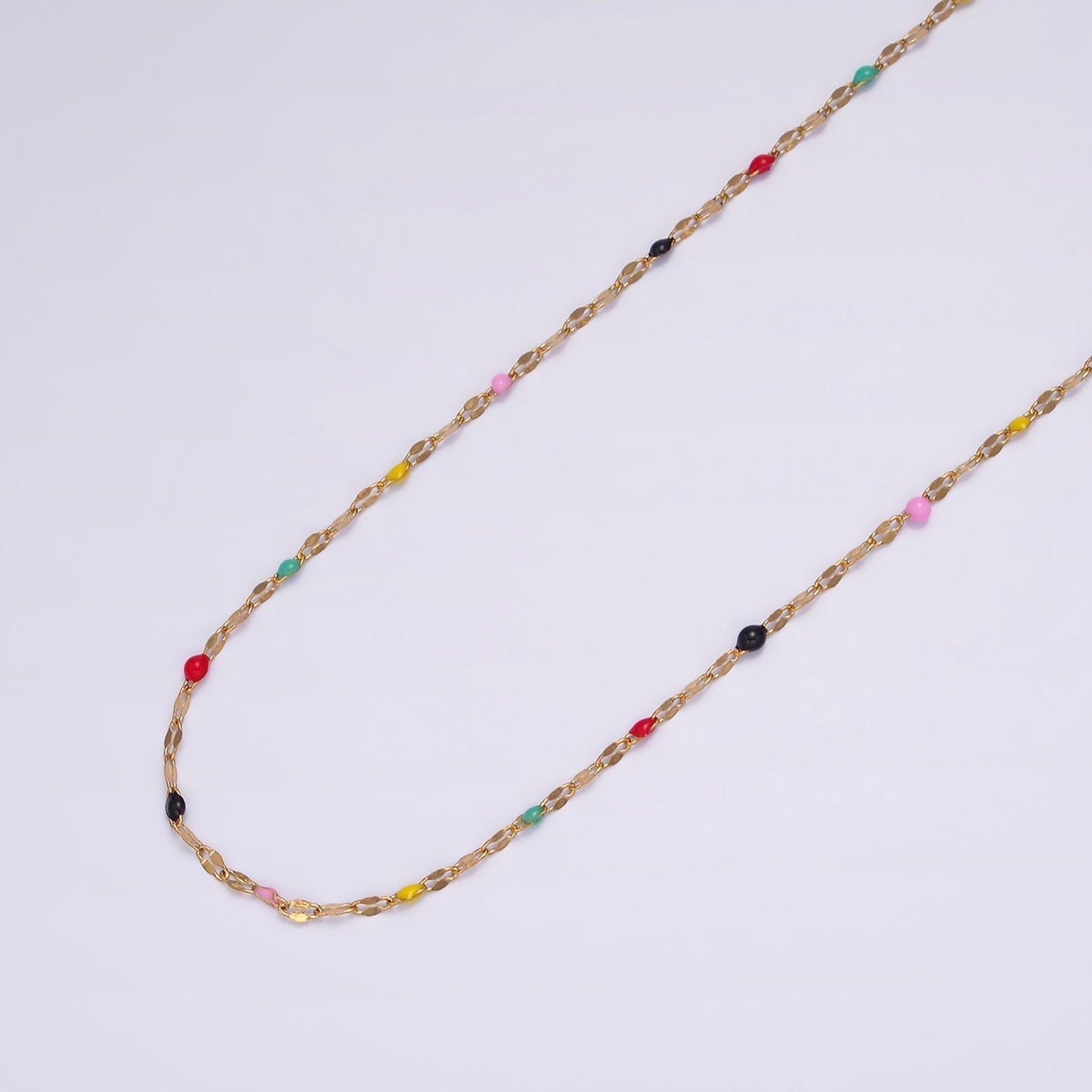 Stainless Steel Dark, Bright Rainbow Colorful Enamel Bead Link Unfinished Chain By Yard For Jewelry Making | ROLL-1425 ROLL-1426