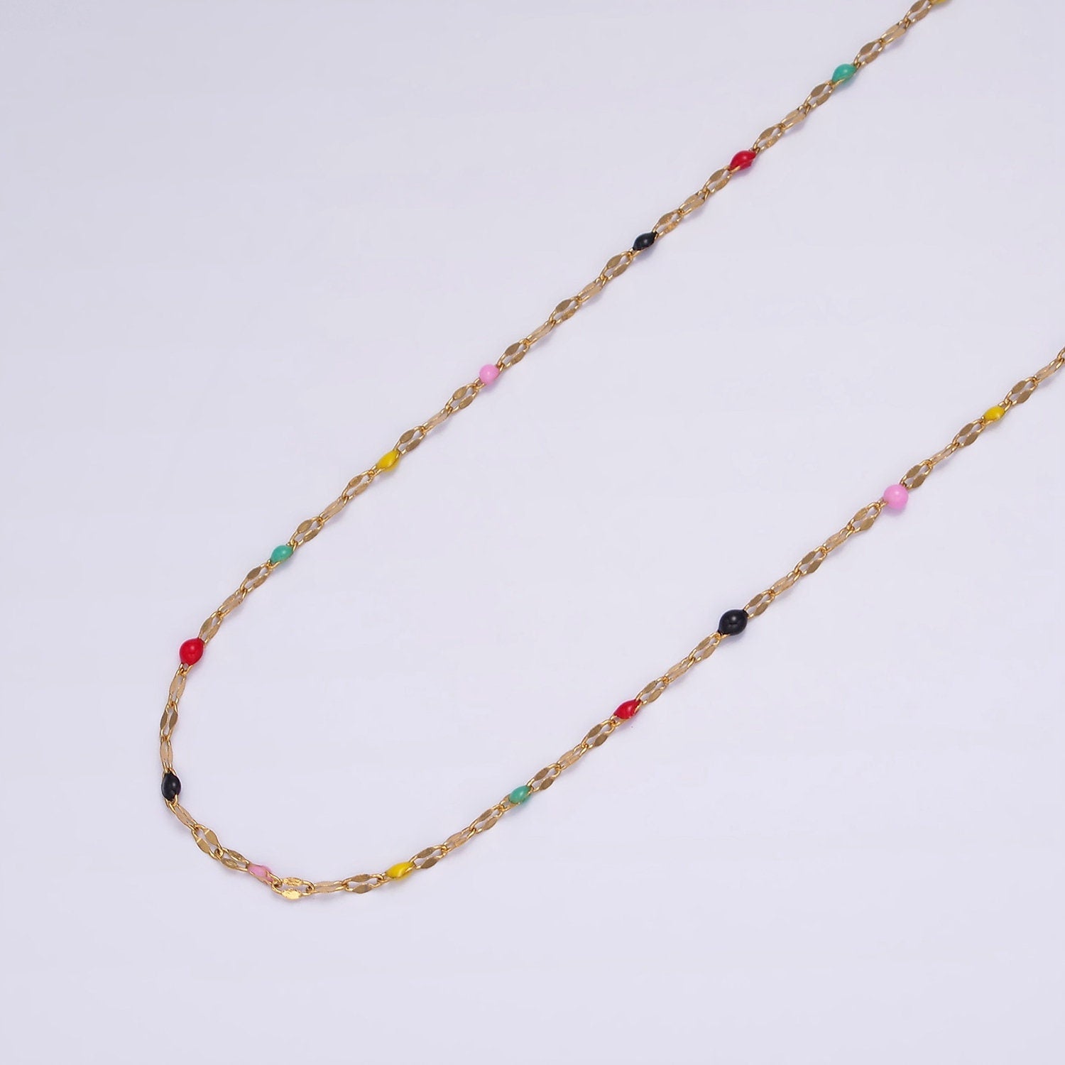 Stainless Steel Dark, Bright Rainbow Colorful Enamel Bead Link Unfinished Chain By Yard For Jewelry Making | ROLL-1425 ROLL-1426