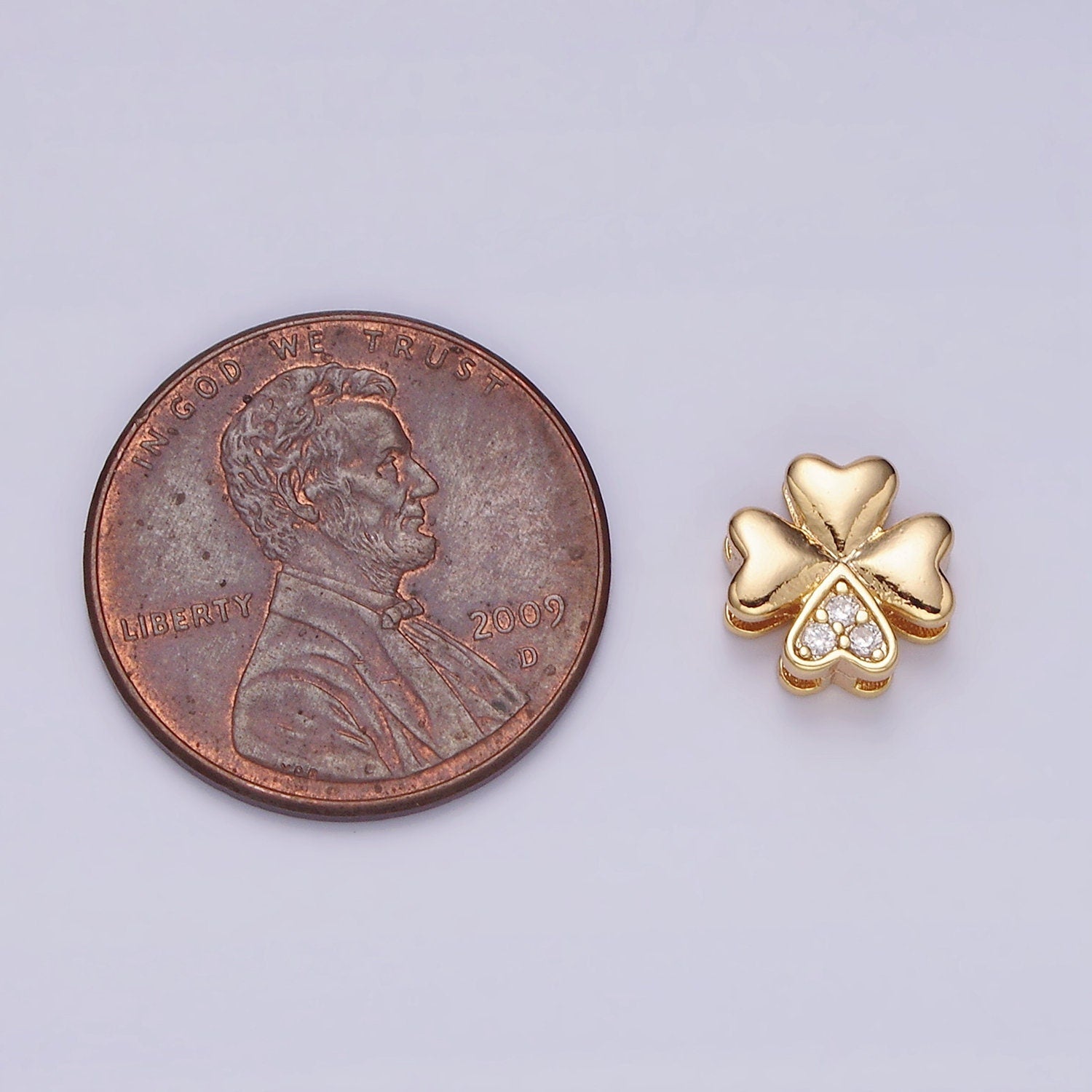 16K Gold Filled Clear Micro Paved CZ Heart Petal Quatrefoil Bead | B781