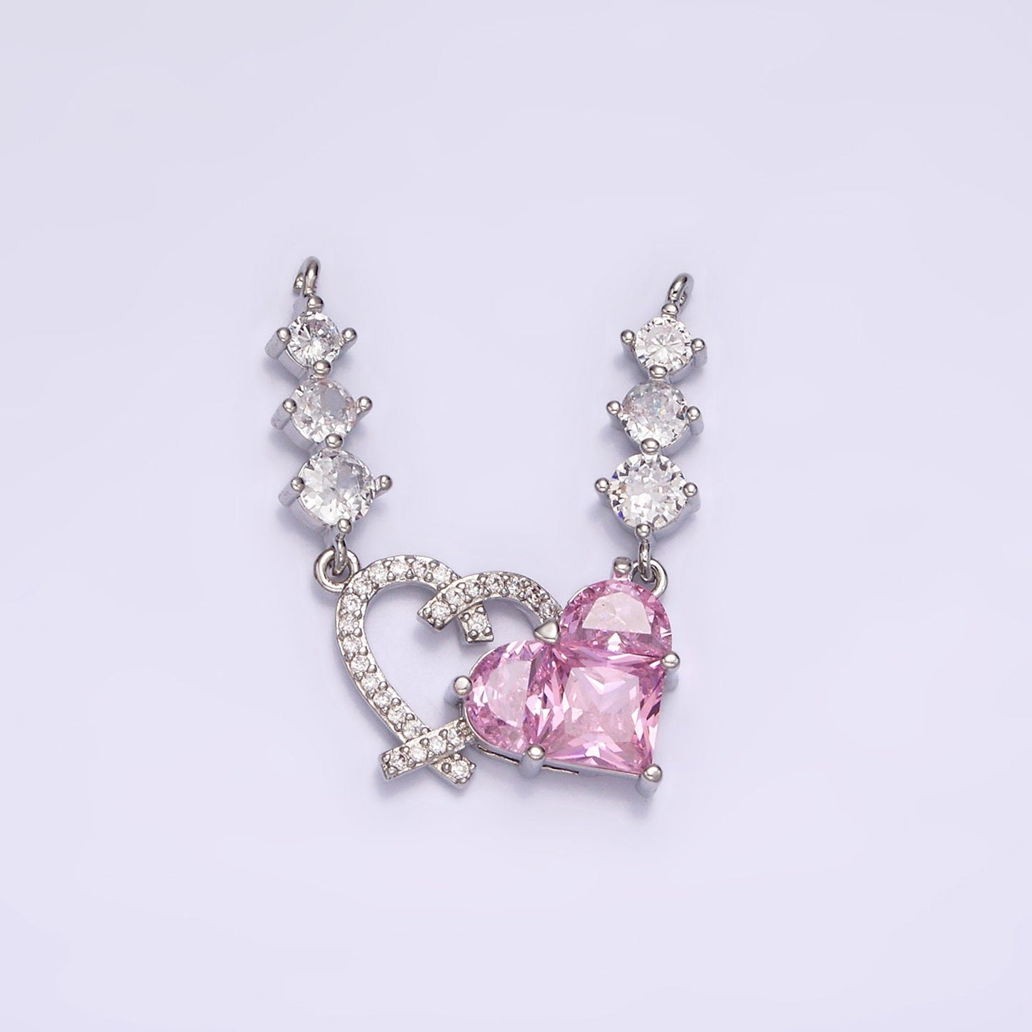 14K Gold Filled Pink CZ Faceted Micro Paved Open Heart Triple CZ Connector in Gold & Silver for Necklace Link Connector Necklace | G082 G083