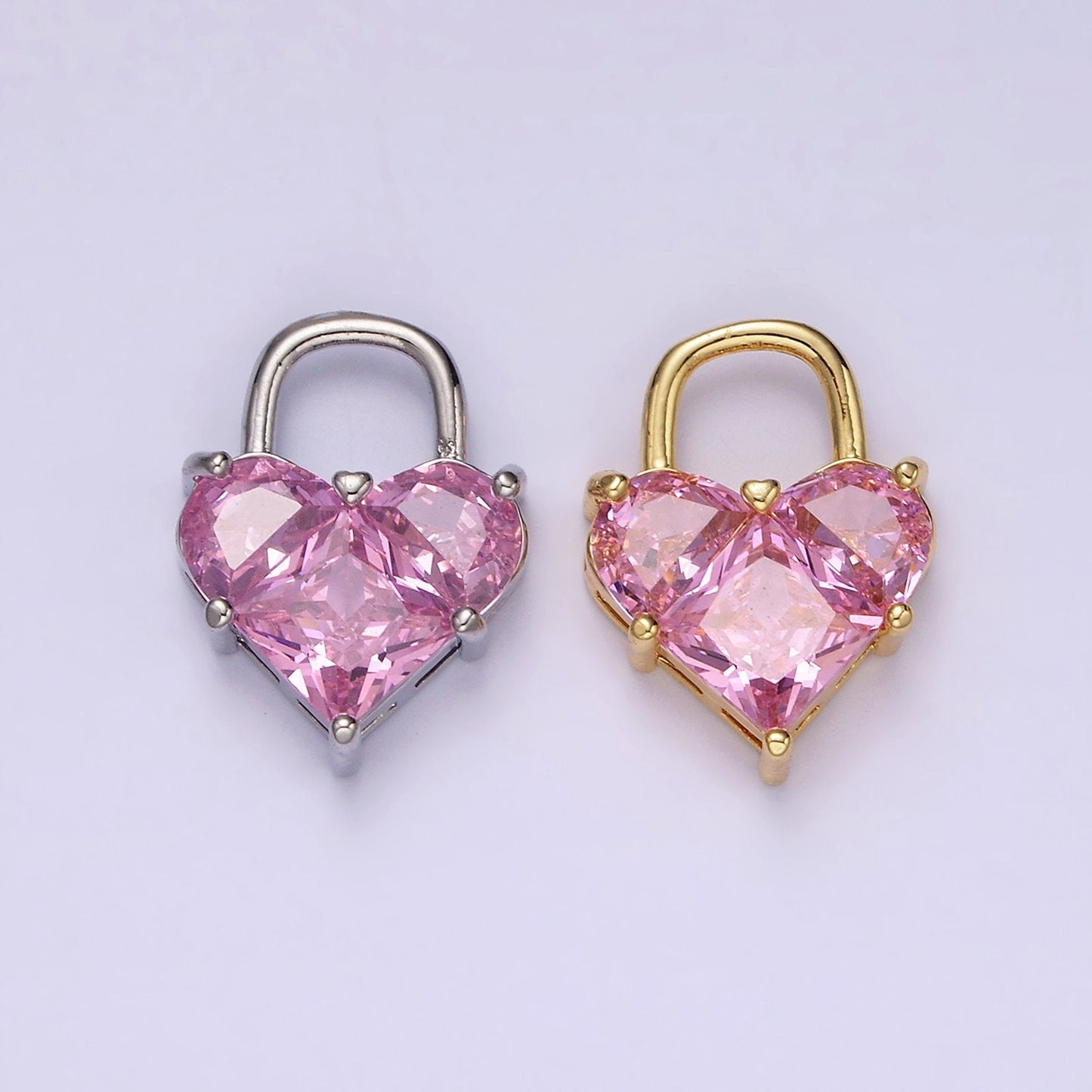 14K Gold Filled Pink Pixelated Heart Locket Charm in Gold & Silver | AG286 AG287