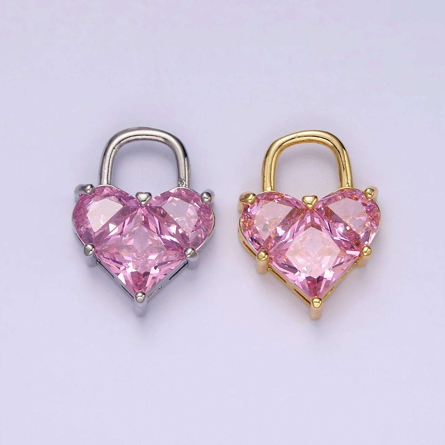 14K Gold Filled Pink Pixelated Heart Locket Charm in Gold & Silver | AG286 AG287