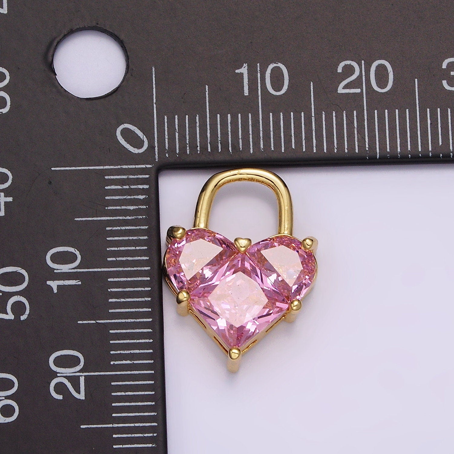 14K Gold Filled Pink Pixelated Heart Locket Charm in Gold & Silver | AG286 AG287