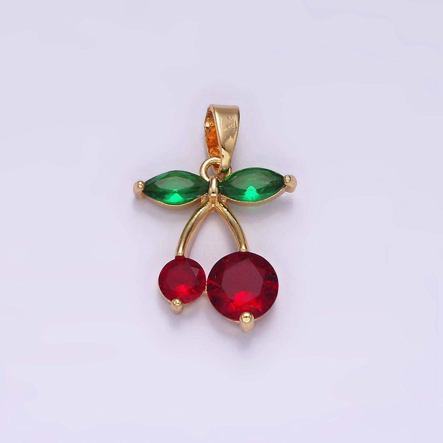Mini CZ Ruby Red Zirconia Cherry Charm, Emerald Cubic Necklace Charm, Cherries 14K gold Filled Pendant , Jewelry for Bracelet N1831
