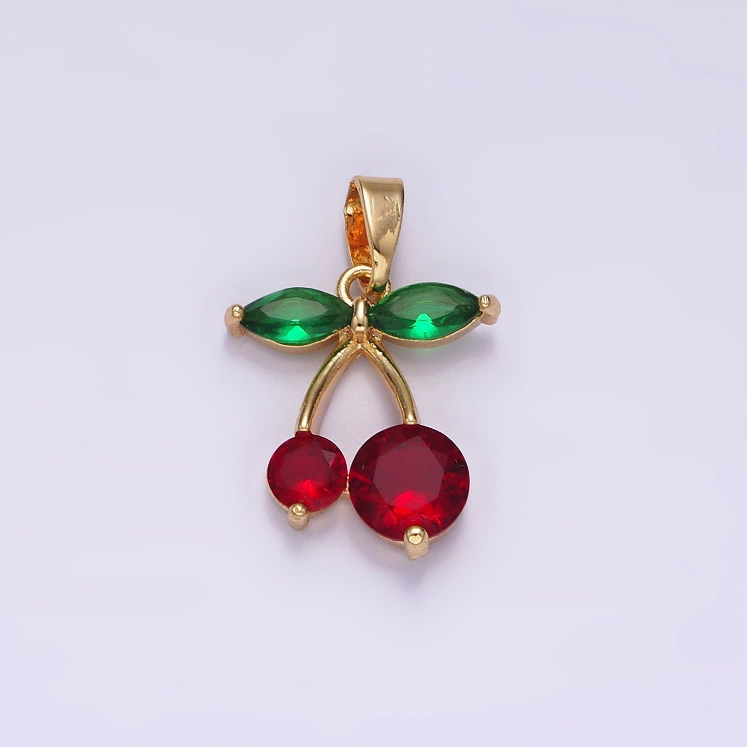 Mini CZ Ruby Red Zirconia Cherry Charm, Emerald Cubic Necklace Charm, Cherries 14K gold Filled Pendant , Jewelry for Bracelet N1831