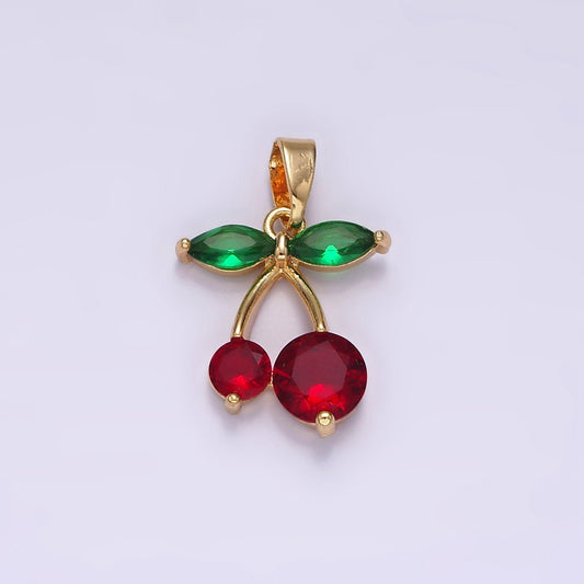 Mini CZ Ruby Red Zirconia Cherry Charm, Emerald Cubic Necklace Charm, Cherries 14K gold Filled Pendant , Jewelry for Bracelet N1831